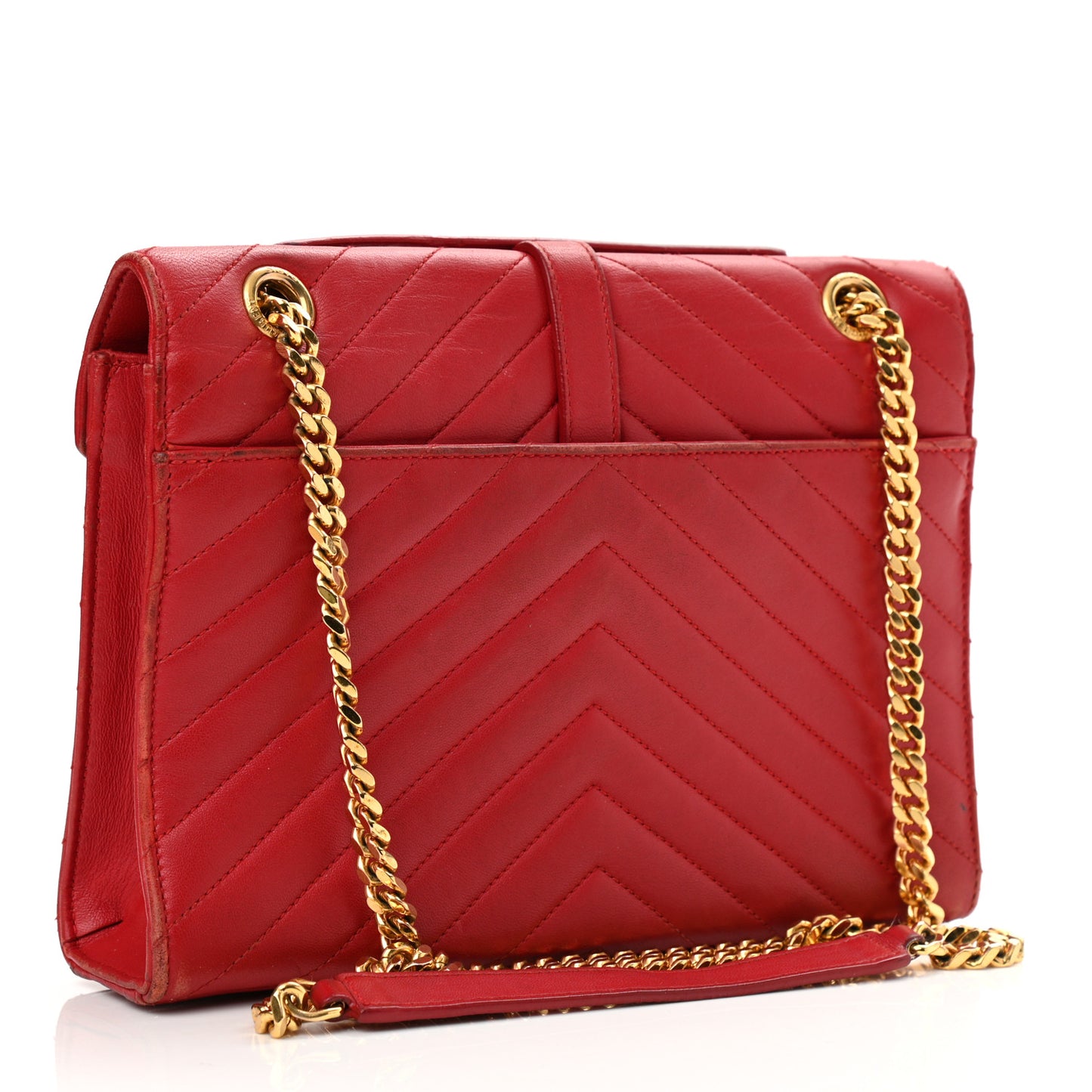 Lambskin Matelasse Chevron Medium Monogram Satchel Red