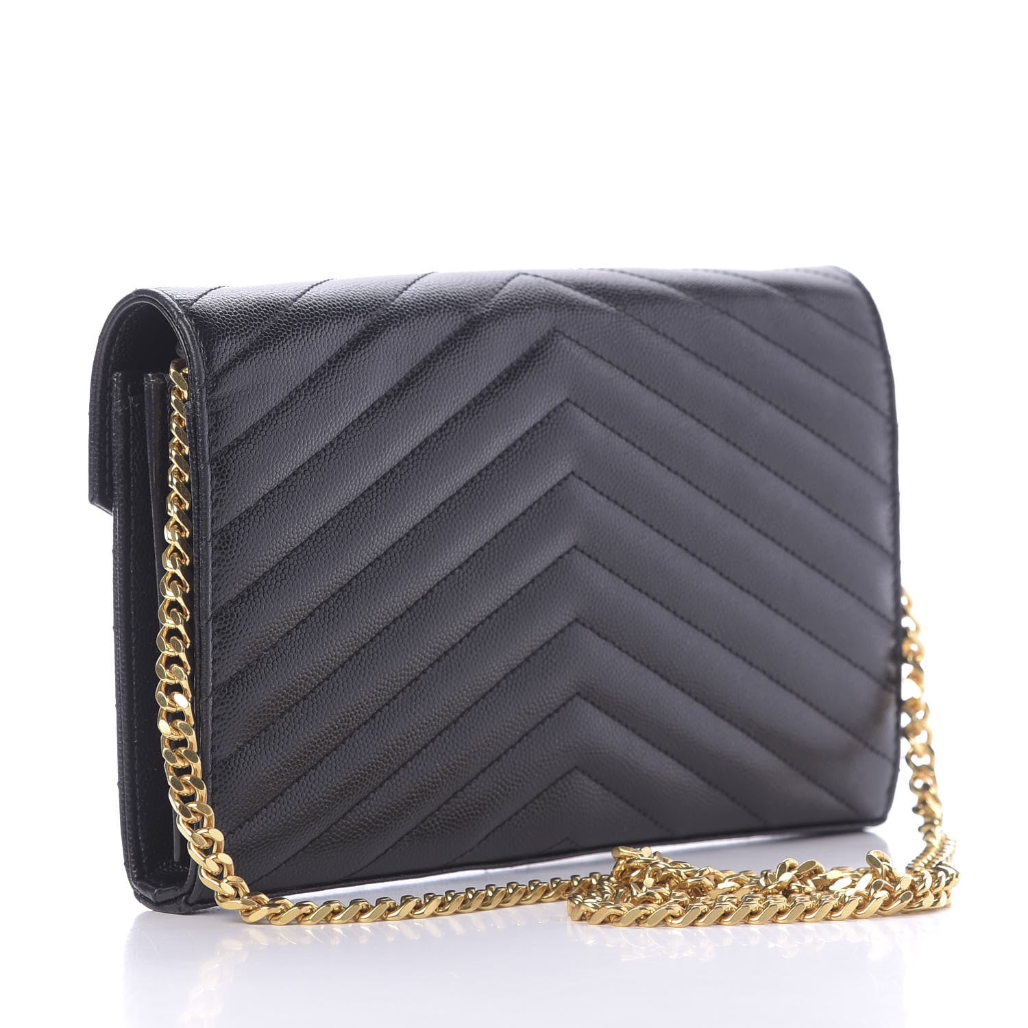 Saint Laurent Grain De Poudre Matelasse Chevron Monogram Chain Wallet Black 3 of 10