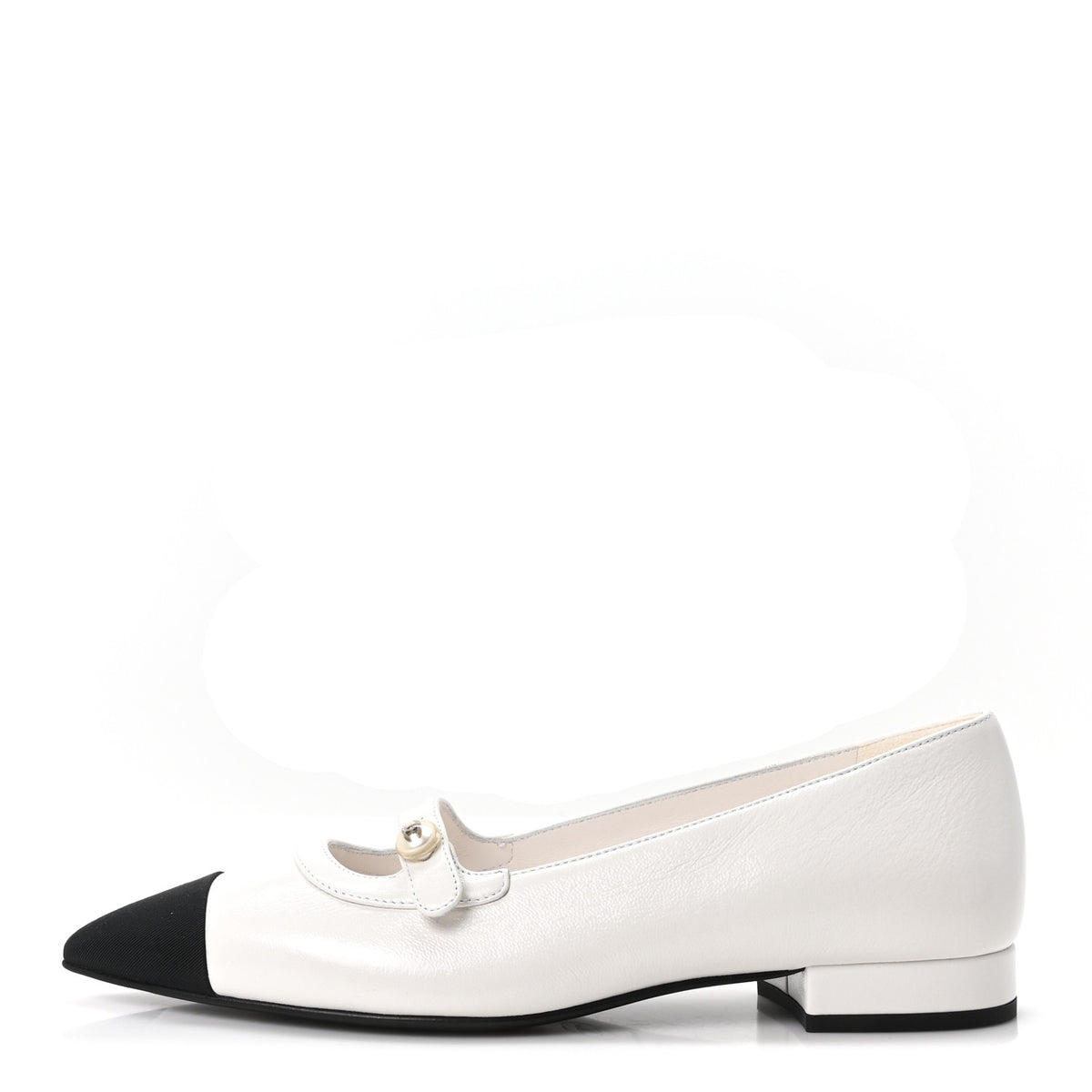 Chanel Shiny Lambskin Grosgrain Pearl Mary Janes Flats 36 White Black 1 of 10