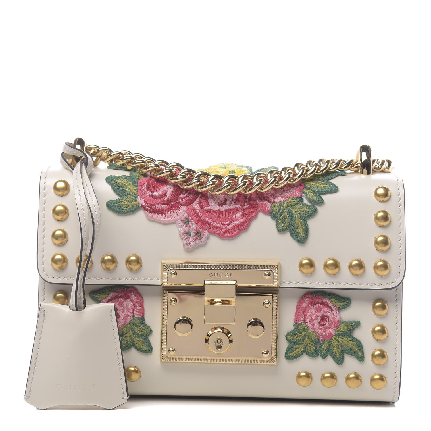 Gucci Calfskin Floral Embroidered Small Padlock Shoulder Bag White 1 of 12