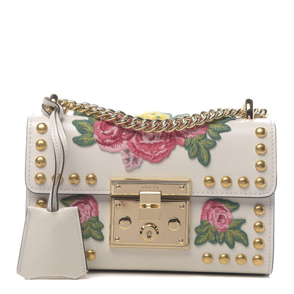 Gucci Calfskin Floral Embroidered Small Padlock Shoulder Bag White 1 of 12