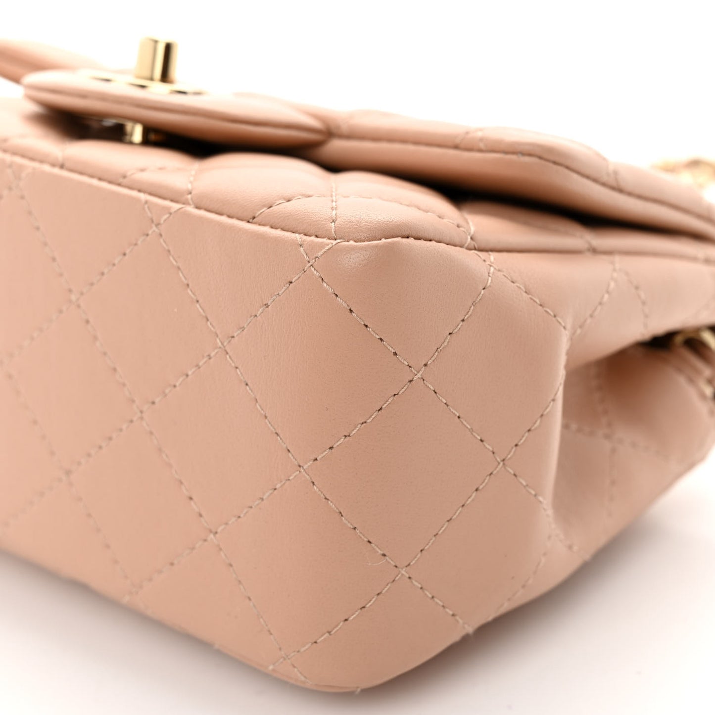Lambskin Quilted Mini Square Flap Beige