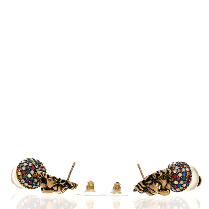 Gucci Metal Crystal Lion Earrings Aged Gold 3 of 5