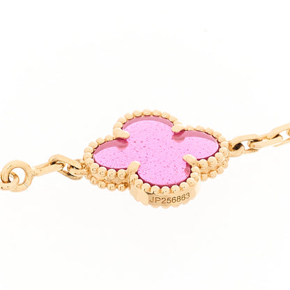 Van Cleef & Arpels 18K Yellow Gold Pink Enamel 5 Motifs Vintage Alhambra Bracelet 5 of 6