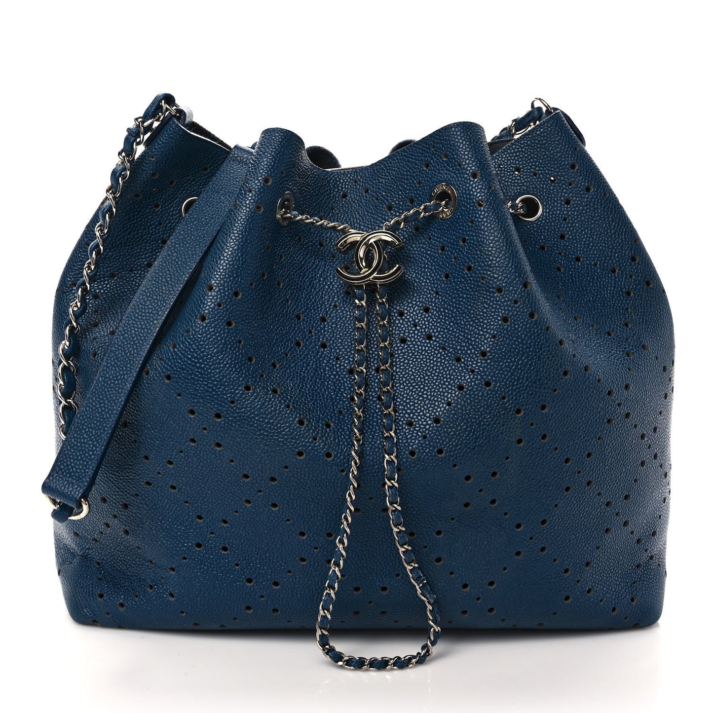 Caviar Perforated Large Drawstring CC Bag Blue