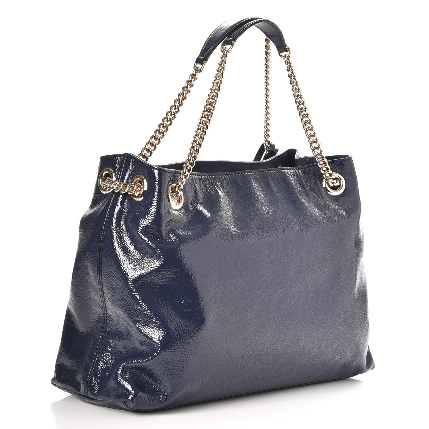 Patent Medium Soho Chain Shoulder Bag Uniform Blue