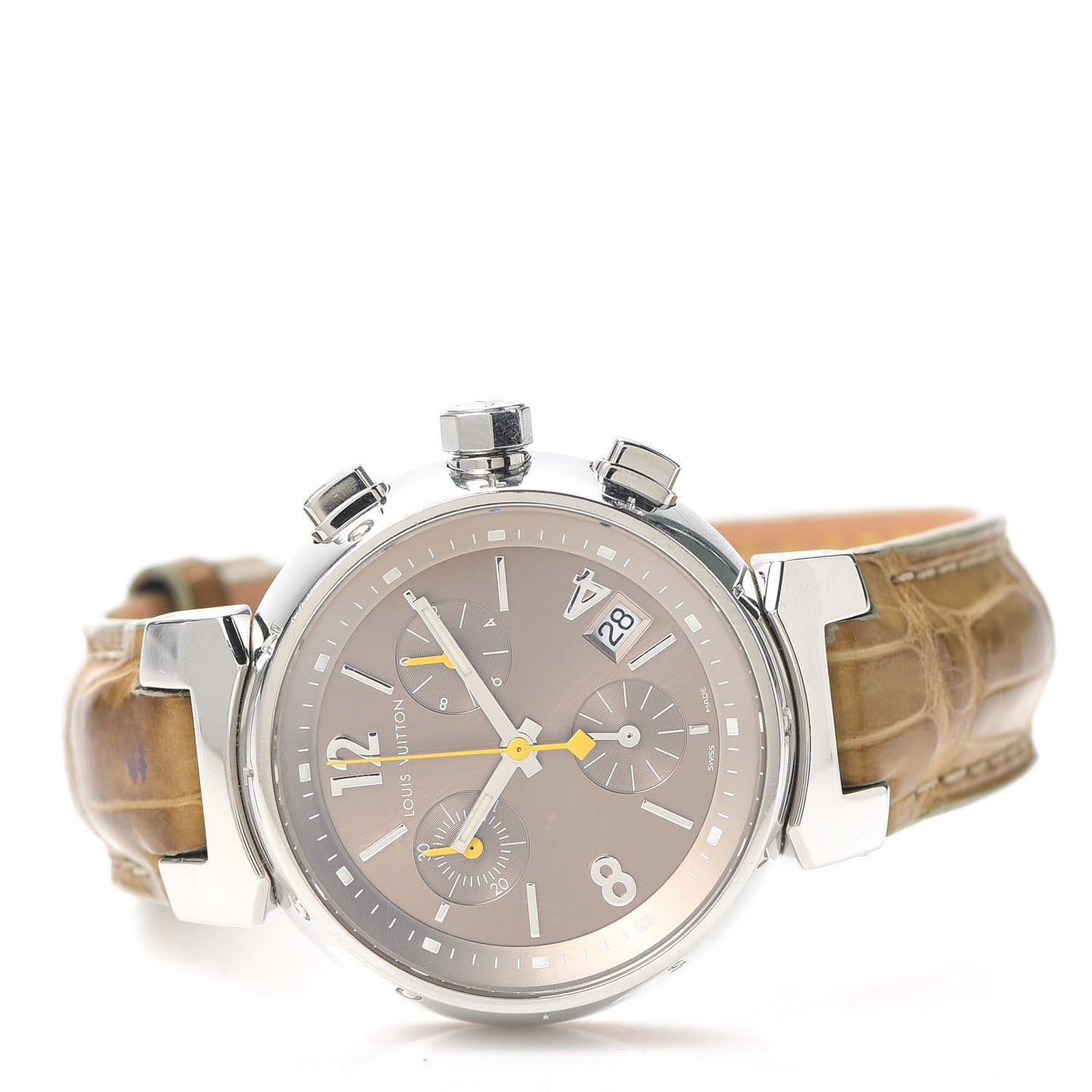 Stainless Steel Alligator 34mm Tambour Chronograph Quartz Watch Champagne