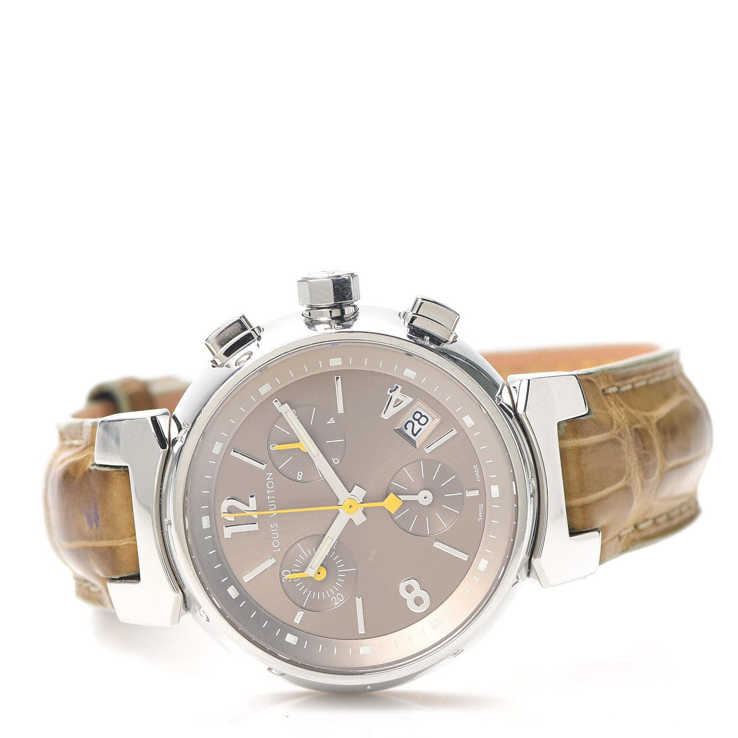 Louis Vuitton Stainless Steel Alligator 34mm Tambour Chronograph Quartz Watch Champagne 2 of 6