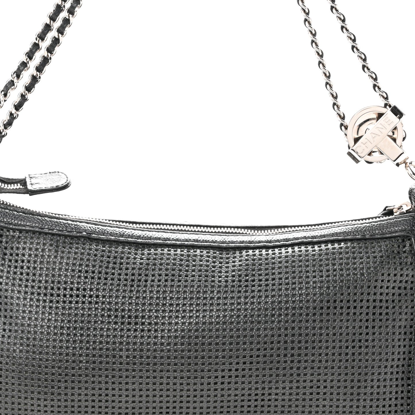 Calfskin Perforated Pulley Shoulder Bag Black