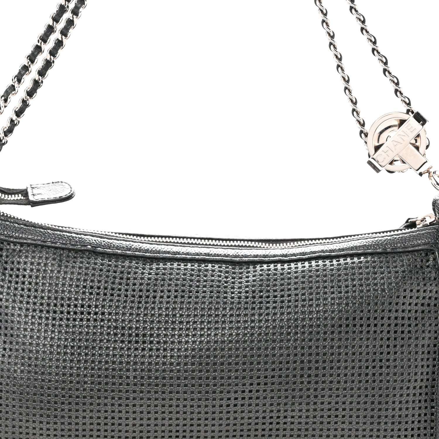 Chanel Calfskin Perforated Pulley Shoulder Bag Black 8 of 10