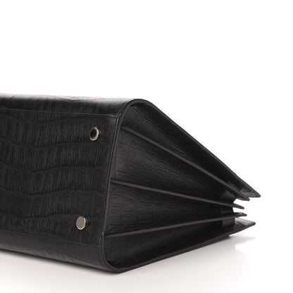 Saint Laurent Calfskin Crocodile Embossed Large Sac De Jour Carryall Black 8 of 10