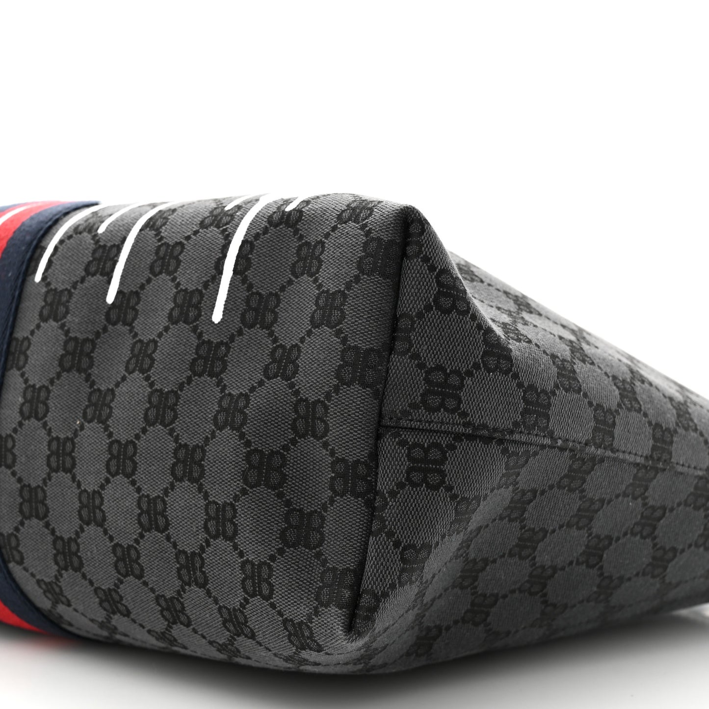 X BALENCIAGA BB Monogram Web Graffiti Medium Ophidia Shopping Tote Beige New Acero