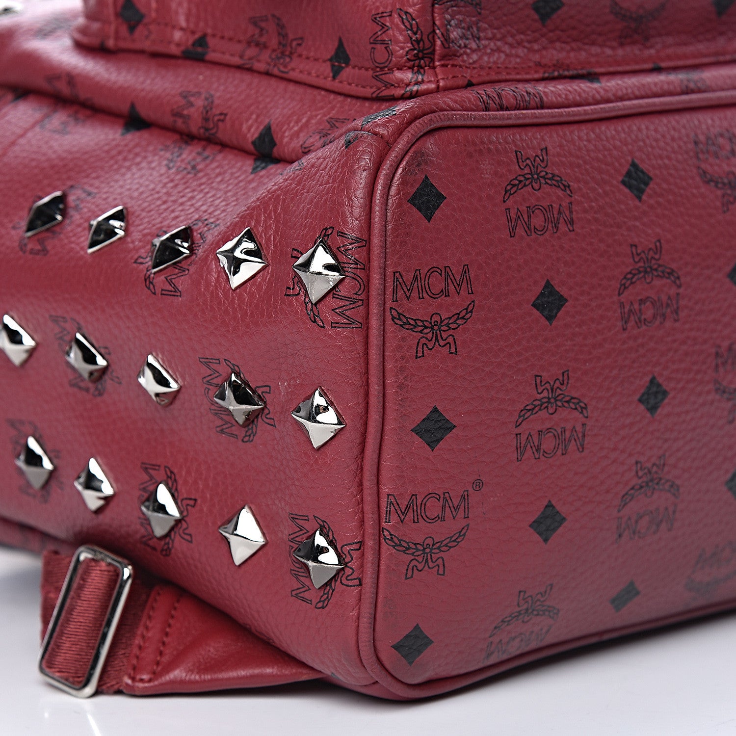 MCM Visetos Studded Medium Stark Backpack Scooter Red 9 of 13