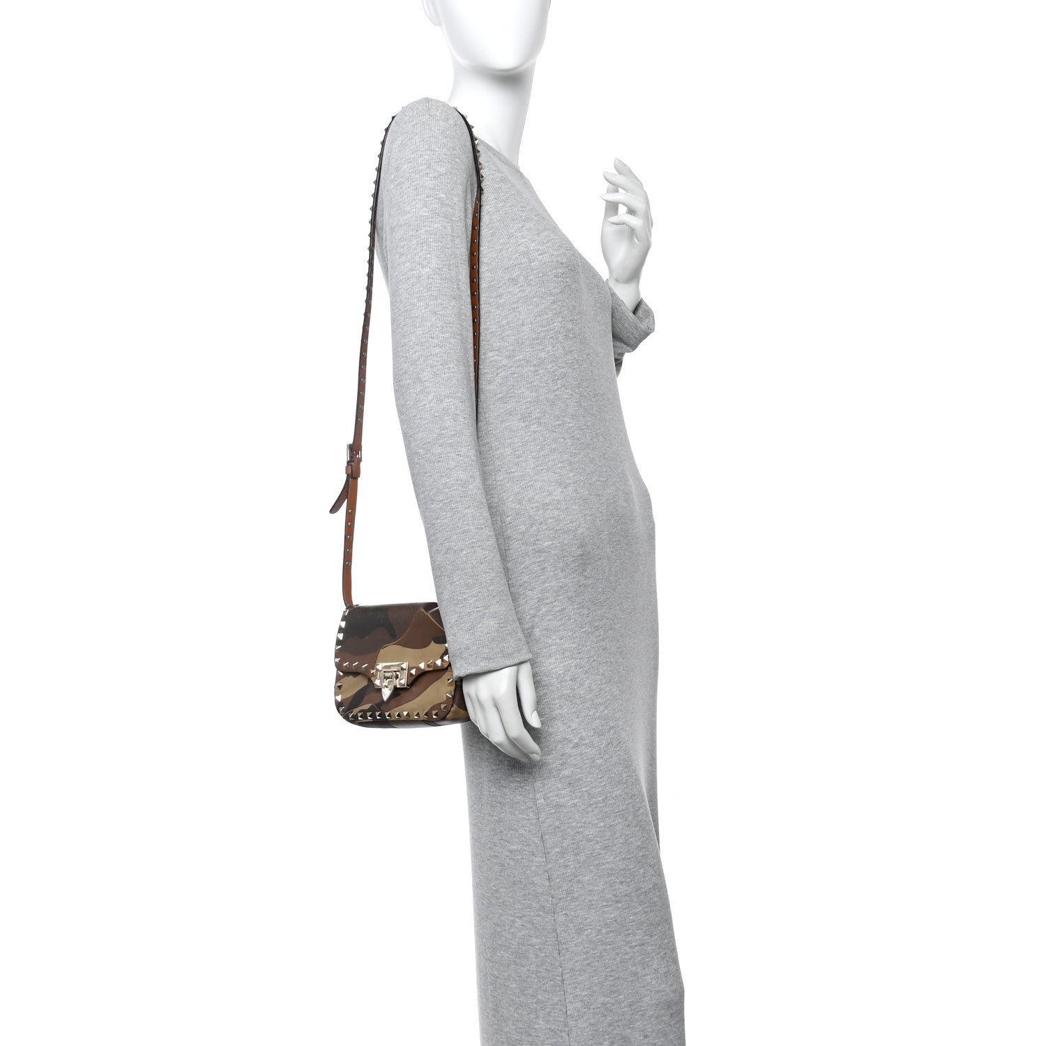 Valentino Garavani Nappa Canvas Camouflage Mini Rockstud Flap Saddle Crossbody Bag Beige Multicolor 2 of 12