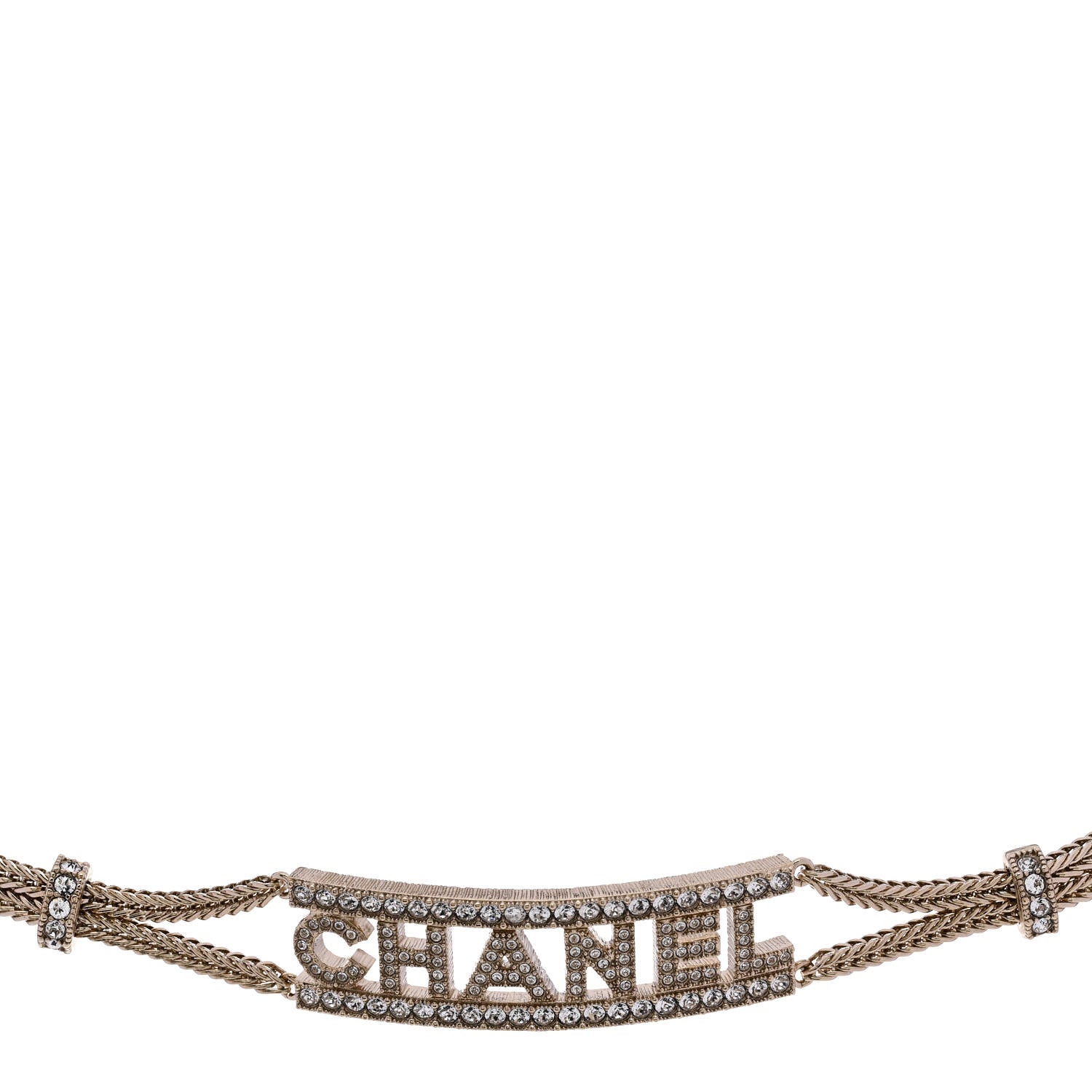 Chanel Metal Crystal Logo Choker Necklace Gold 1 of 6