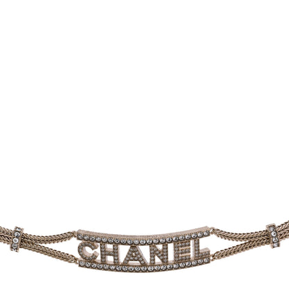 Chanel Metal Crystal Logo Choker Necklace Gold 1 of 6