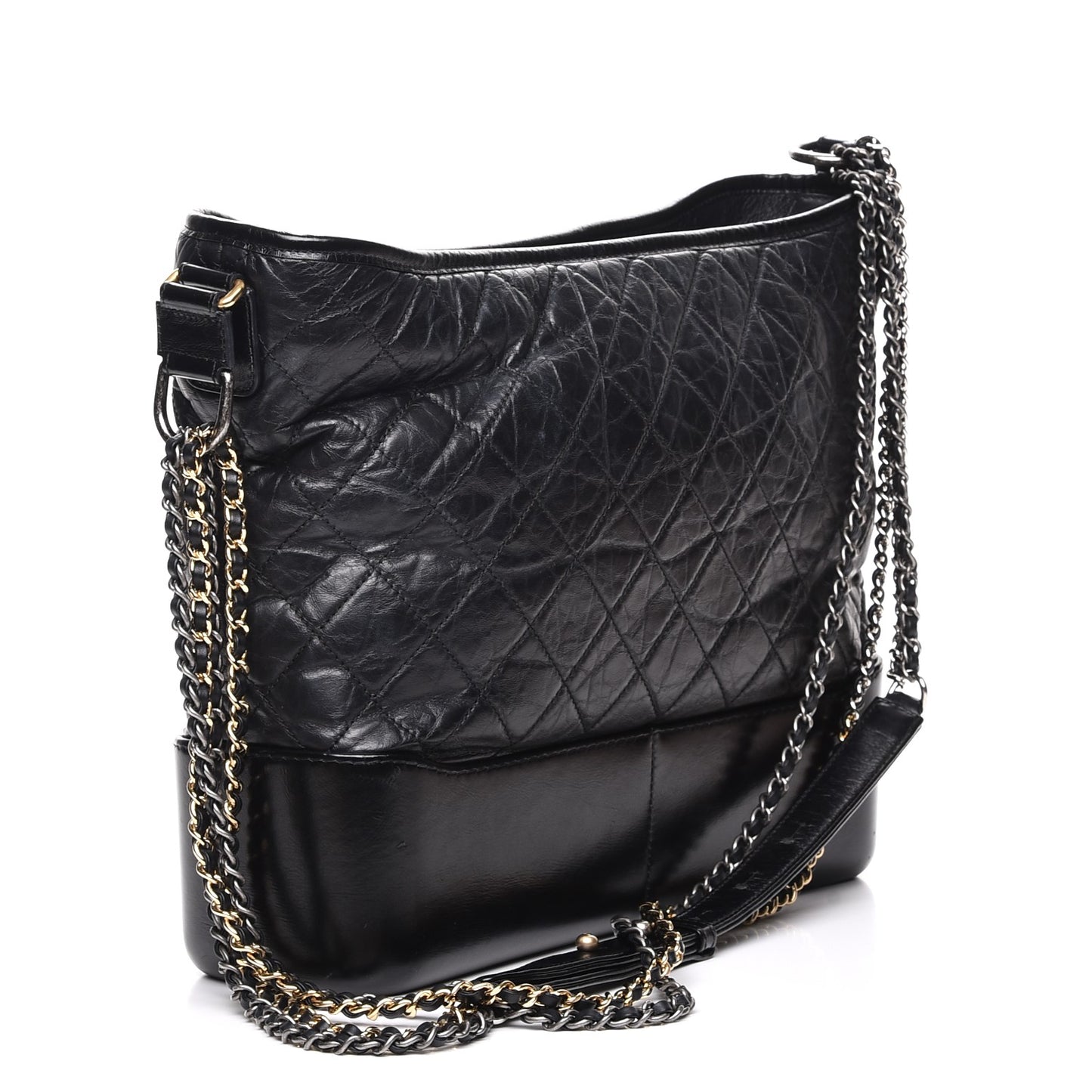 Aged Calfskin Quilted Large Gabrielle Hobo Black