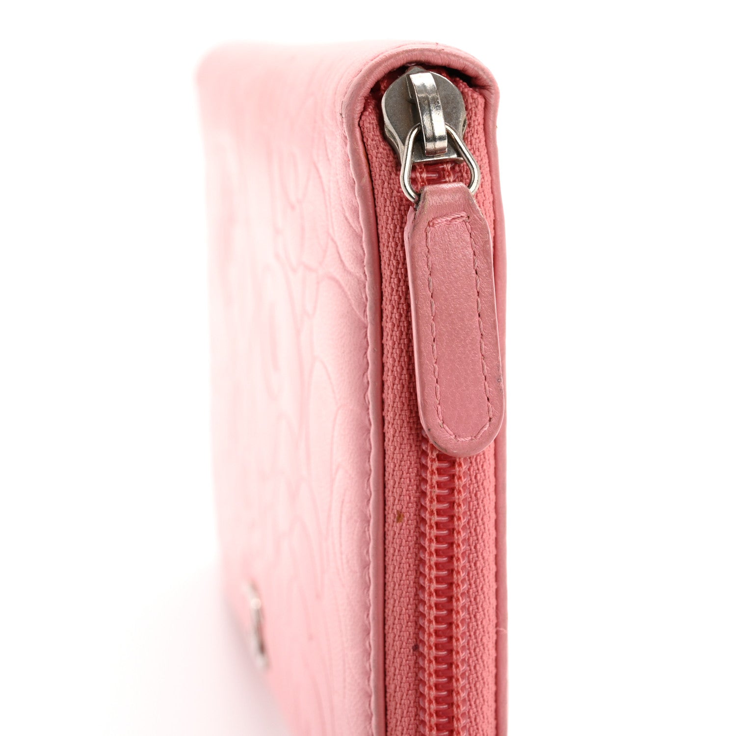 Chanel Lambskin Camellia Embossed Zip Around Organizer Wallet Pink 16 of 22