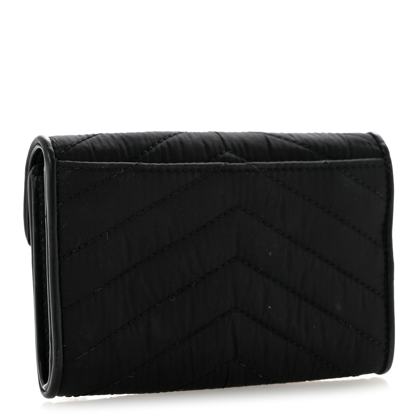 Calfskin Nylon Matelasse Chevron Small Monogram Envelope Wallet Black
