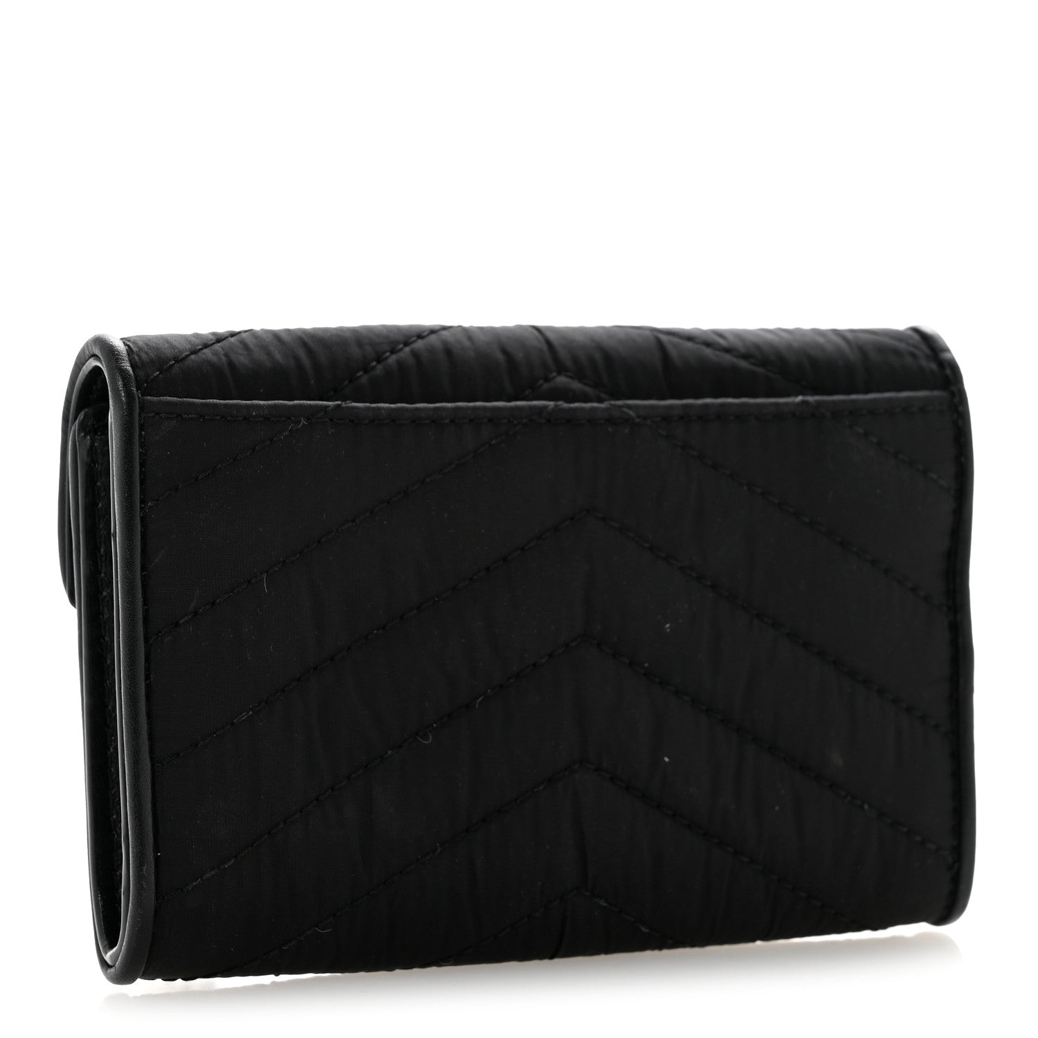 Saint Laurent Calfskin Nylon Matelasse Chevron Small Monogram Envelope Wallet Black 3 of 7