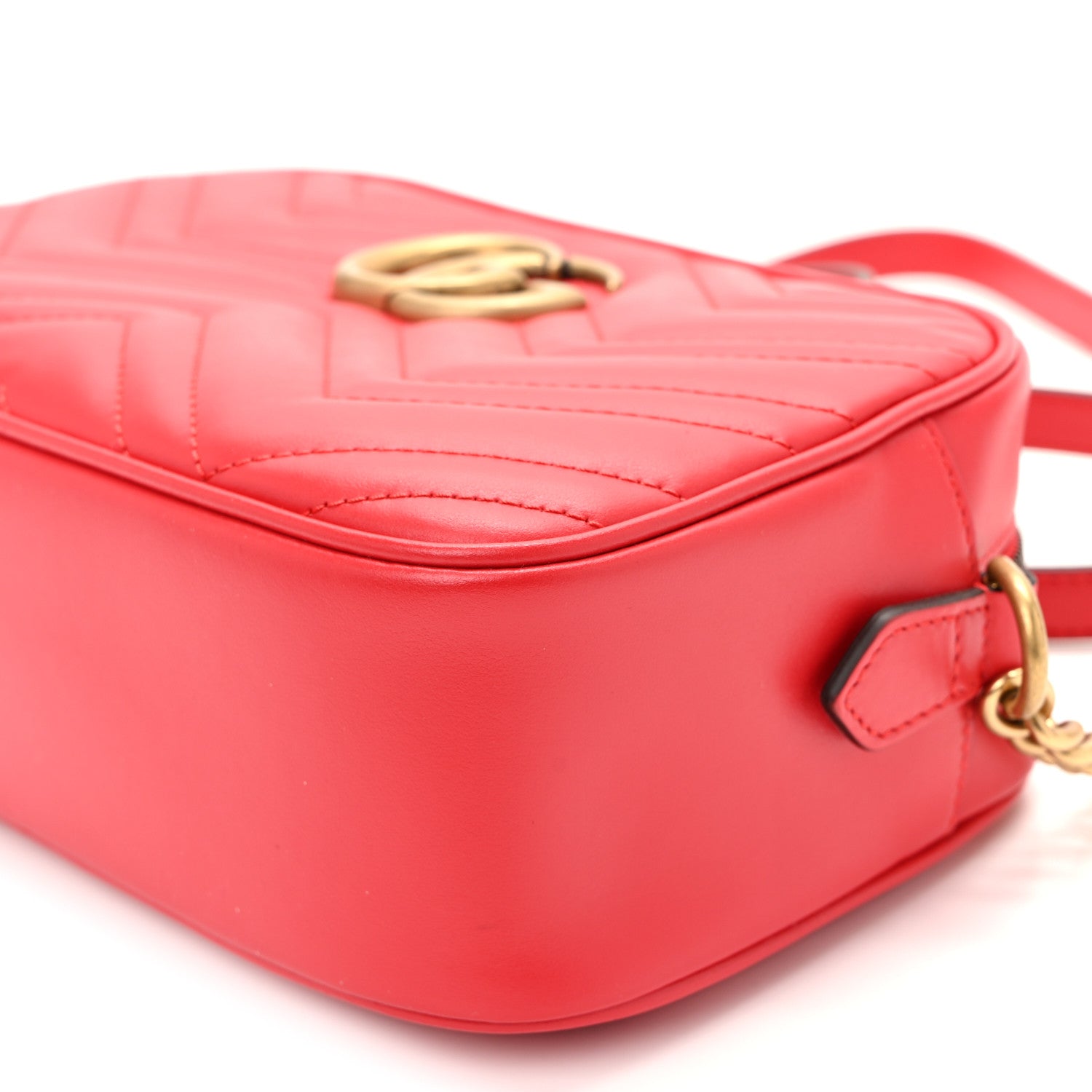 Gucci Calfskin Matelasse Small GG Marmont Chain Shoulder Bag Hibiscus Red 10 of 10