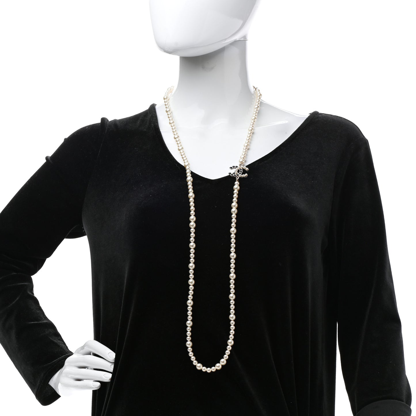 Pearl Crystal Dazzling Domino CC Necklace Gold Black