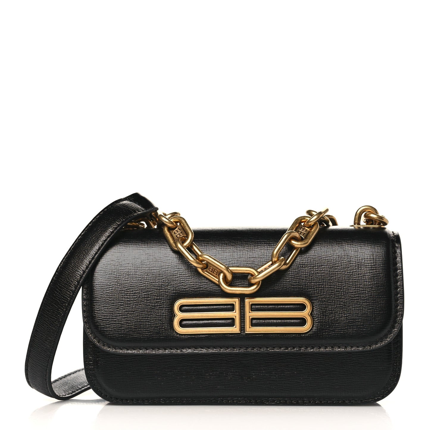 Calfskin Stripe Embossed Gossip Chain Bag XS Black