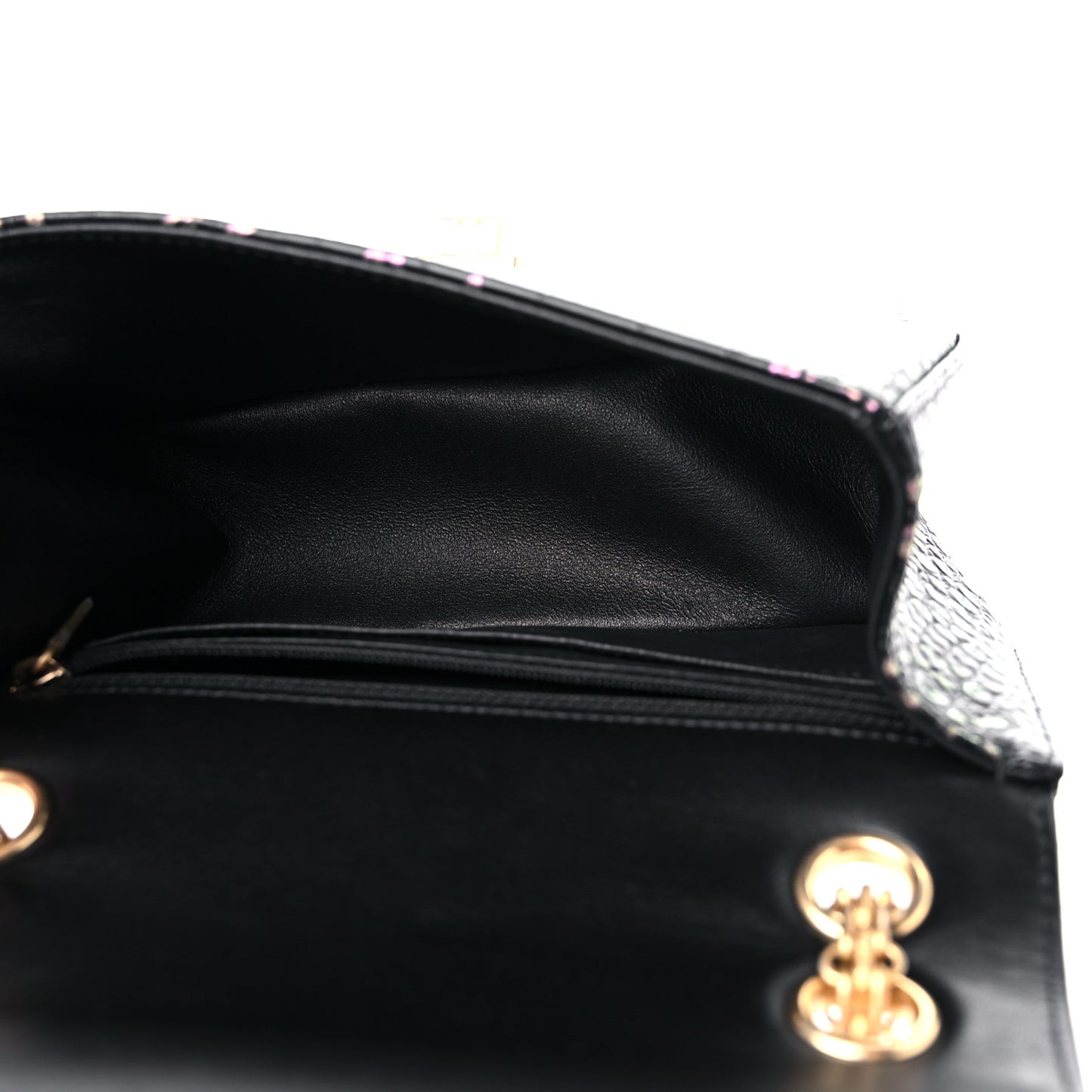 Calfskin Crocodile Embossed Graffiti 2.55 Mini Cocodile Reissue Flap Black Pink