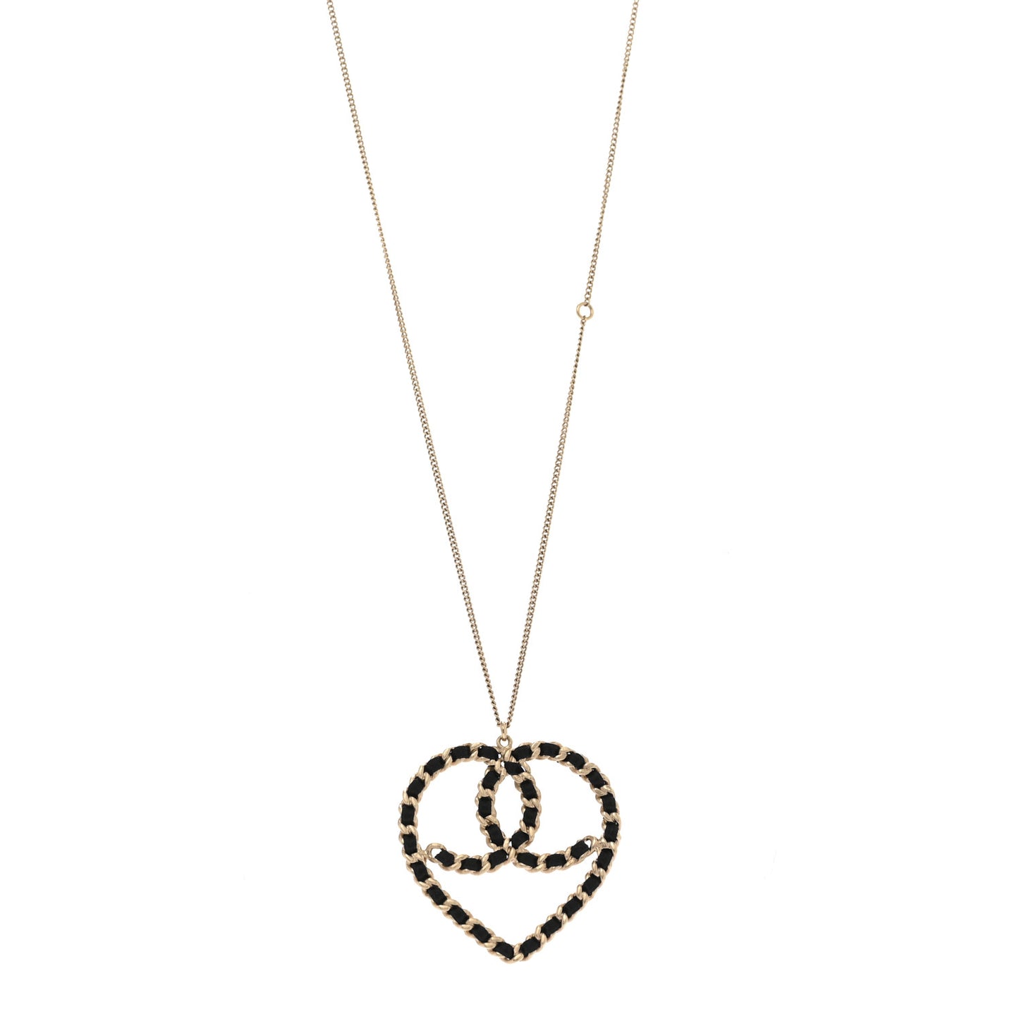 Satin Metal Chain CC Heart Necklace Black Gold