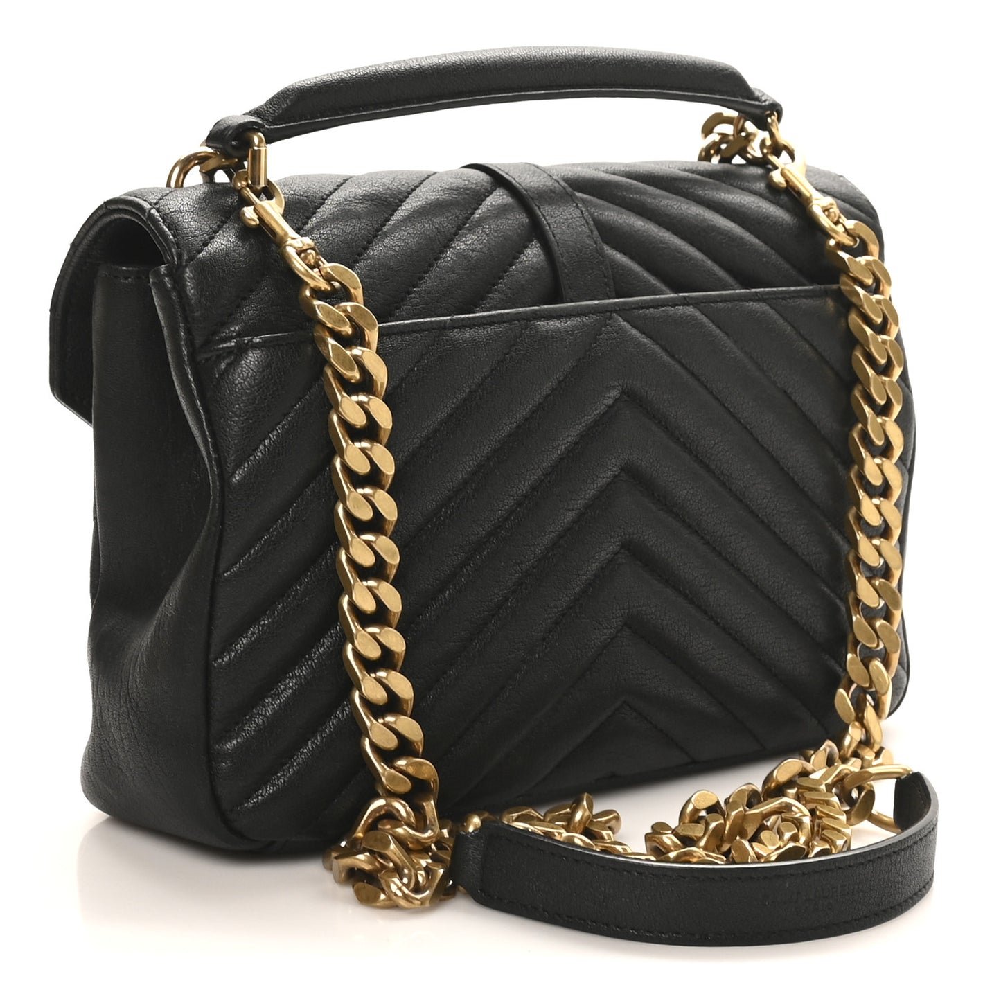 Sheepskin Matelasse Chevron Monogram Medium College Bag Black