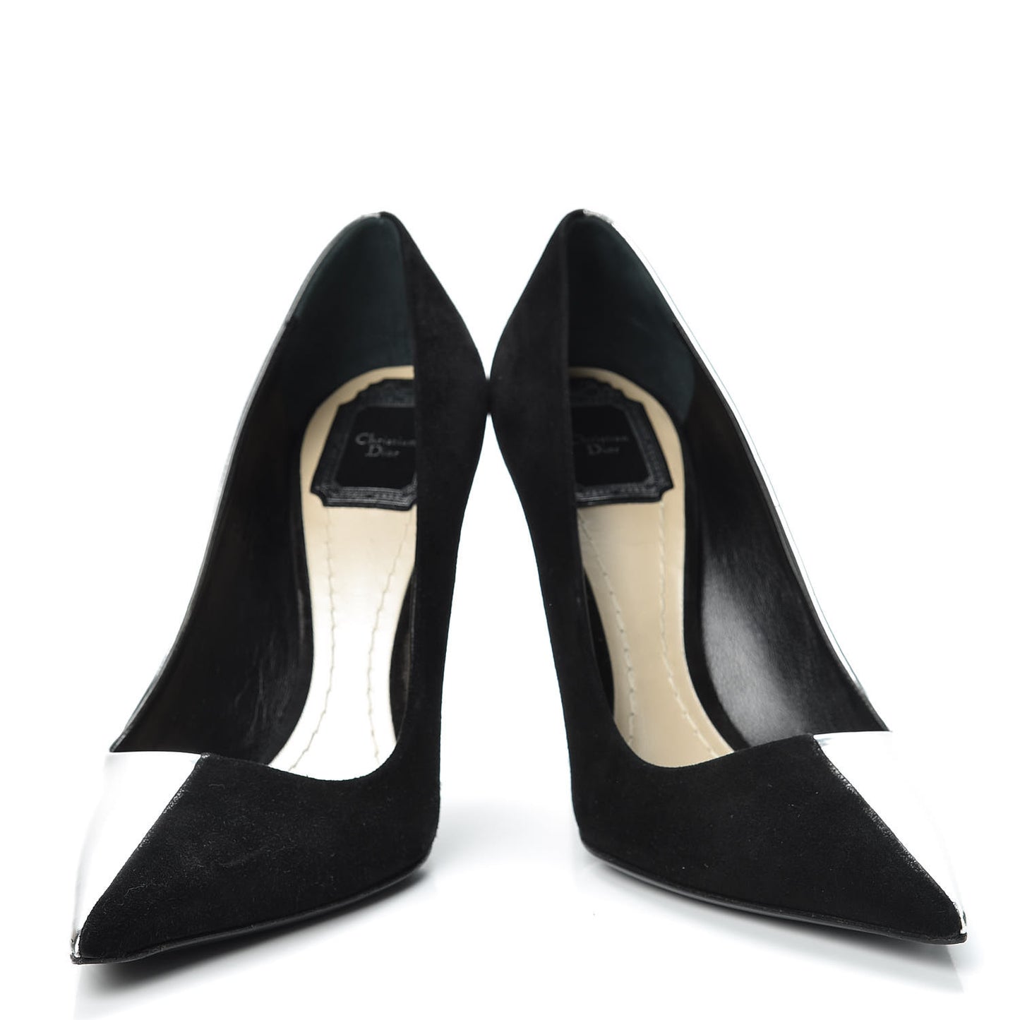 Mirror Finish Calfskin Suede Pumps 38 Black Silver