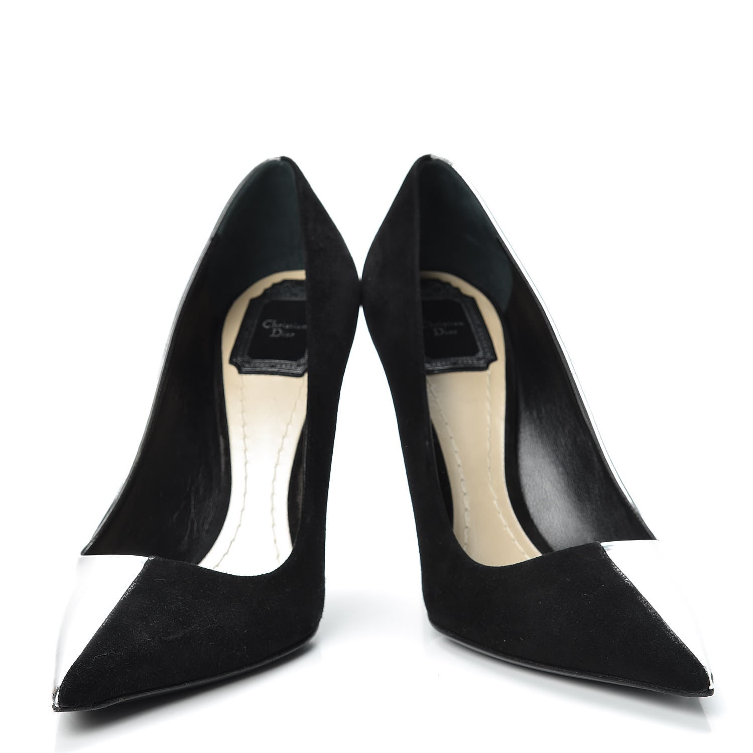 Christian Dior Mirror Finish Calfskin Suede Pumps 38 Black Silver 6 of 17