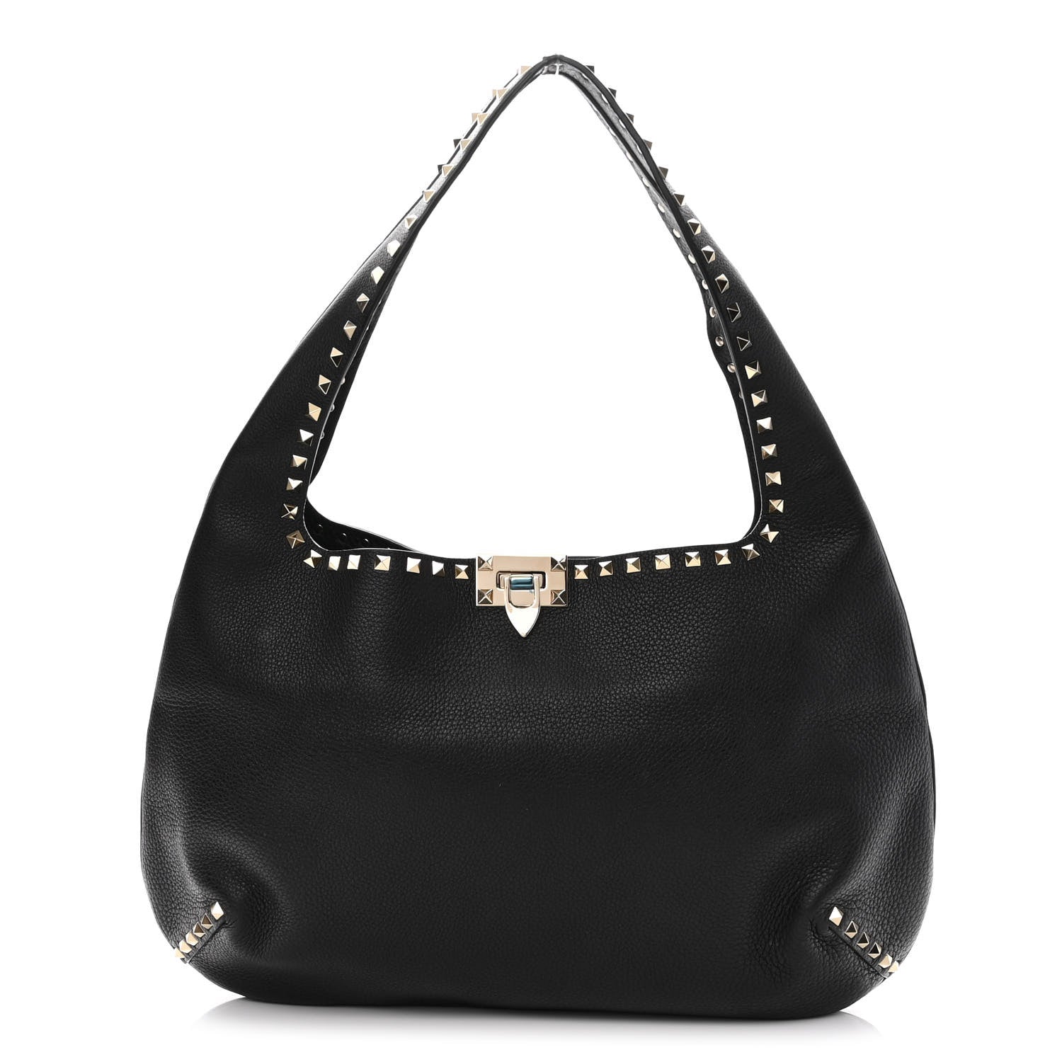 Valentino Garavani Grained Calfskin Large Rockstud Hobo Black 1 of 9