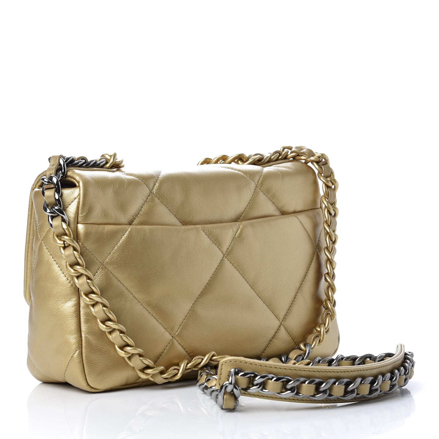 Metallic Goatskin Quilted Medium 19 Flap Gold