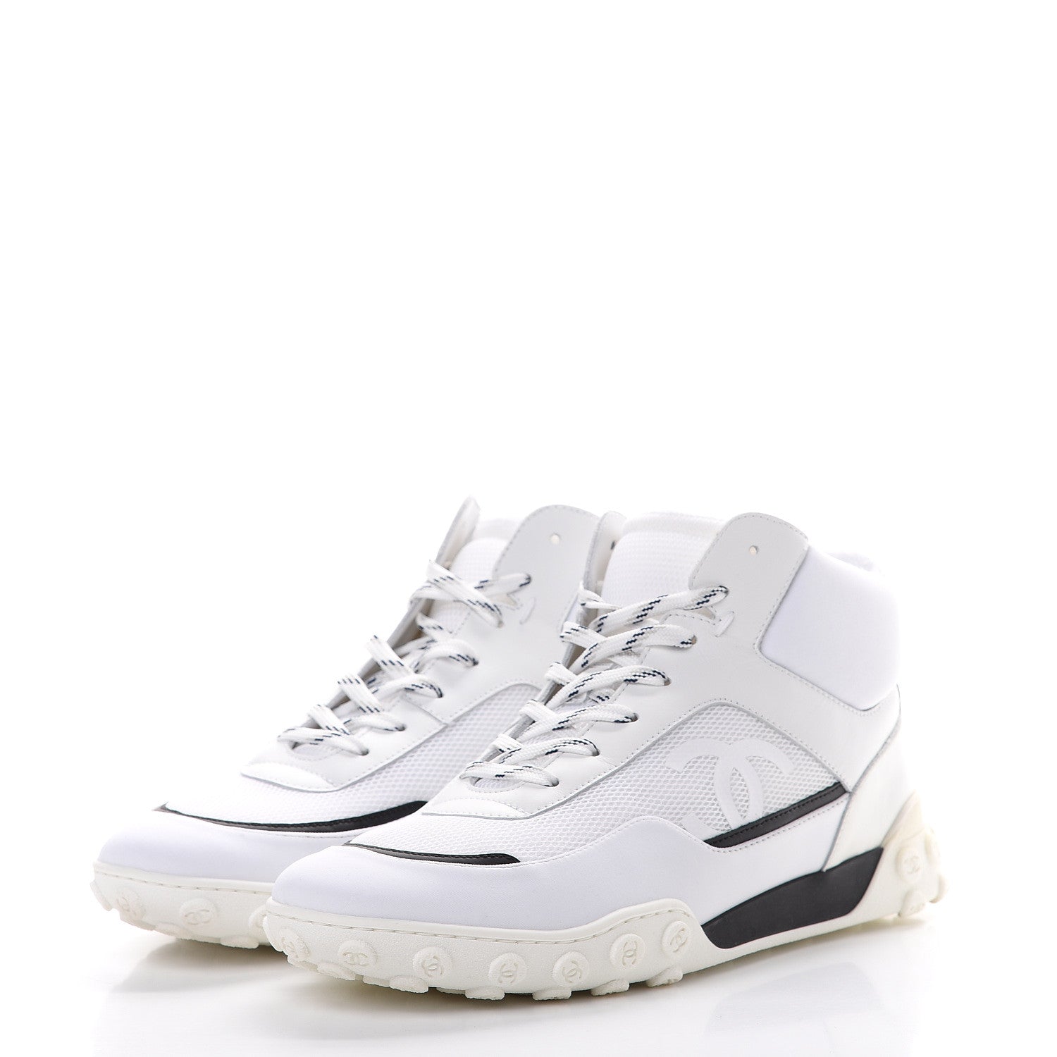 Chanel Calfskin Mesh Lycra Womens Logo Sneakers 40.5 White 3 of 10
