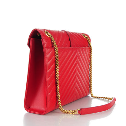 Saint Laurent Grain De Poudre Matelasse Chevron Large Monogram Satchel Lipstick Red 3 of 8