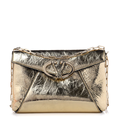 Valentino Garavani Metallic Wrinkled Lambskin V Rivet Chain Clutch Mekong 1 of 9
