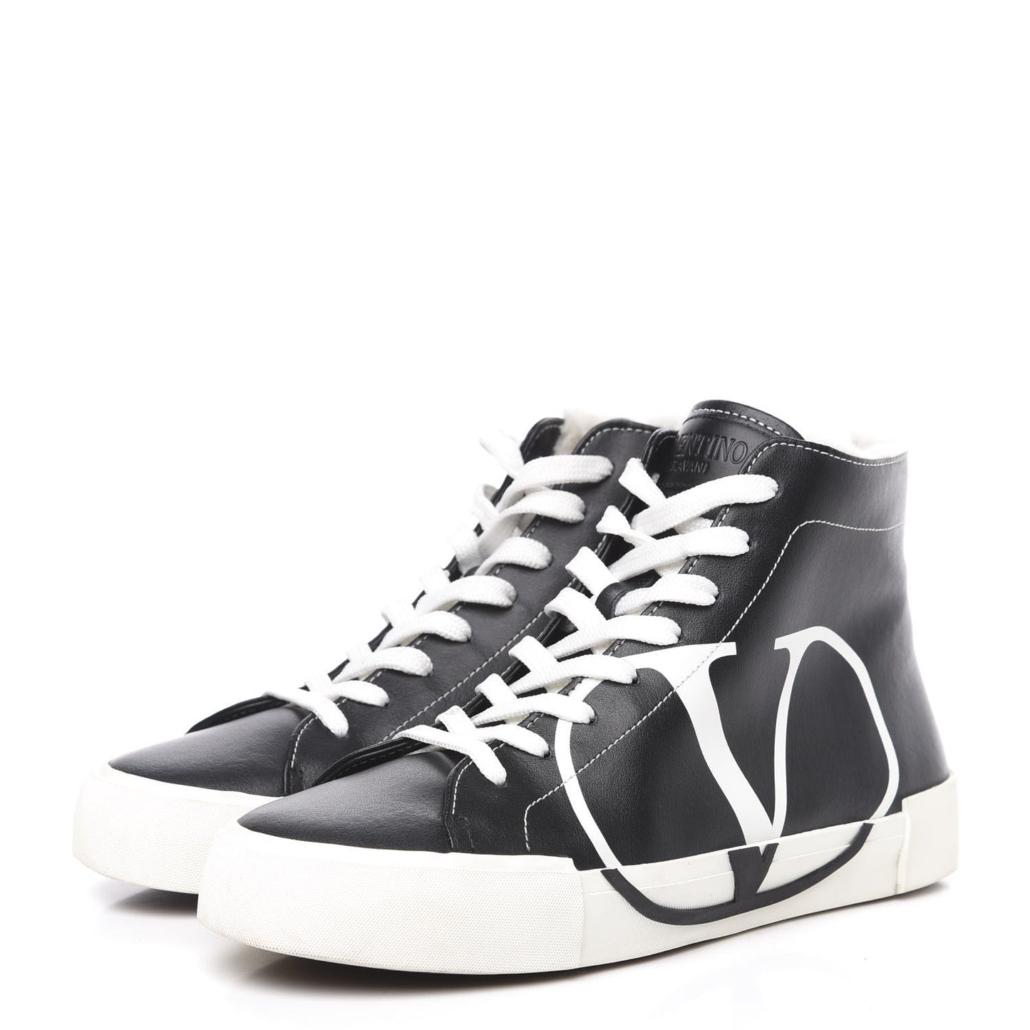 Calfskin Shearling VLTN High Top Sneakers 38.5 Black