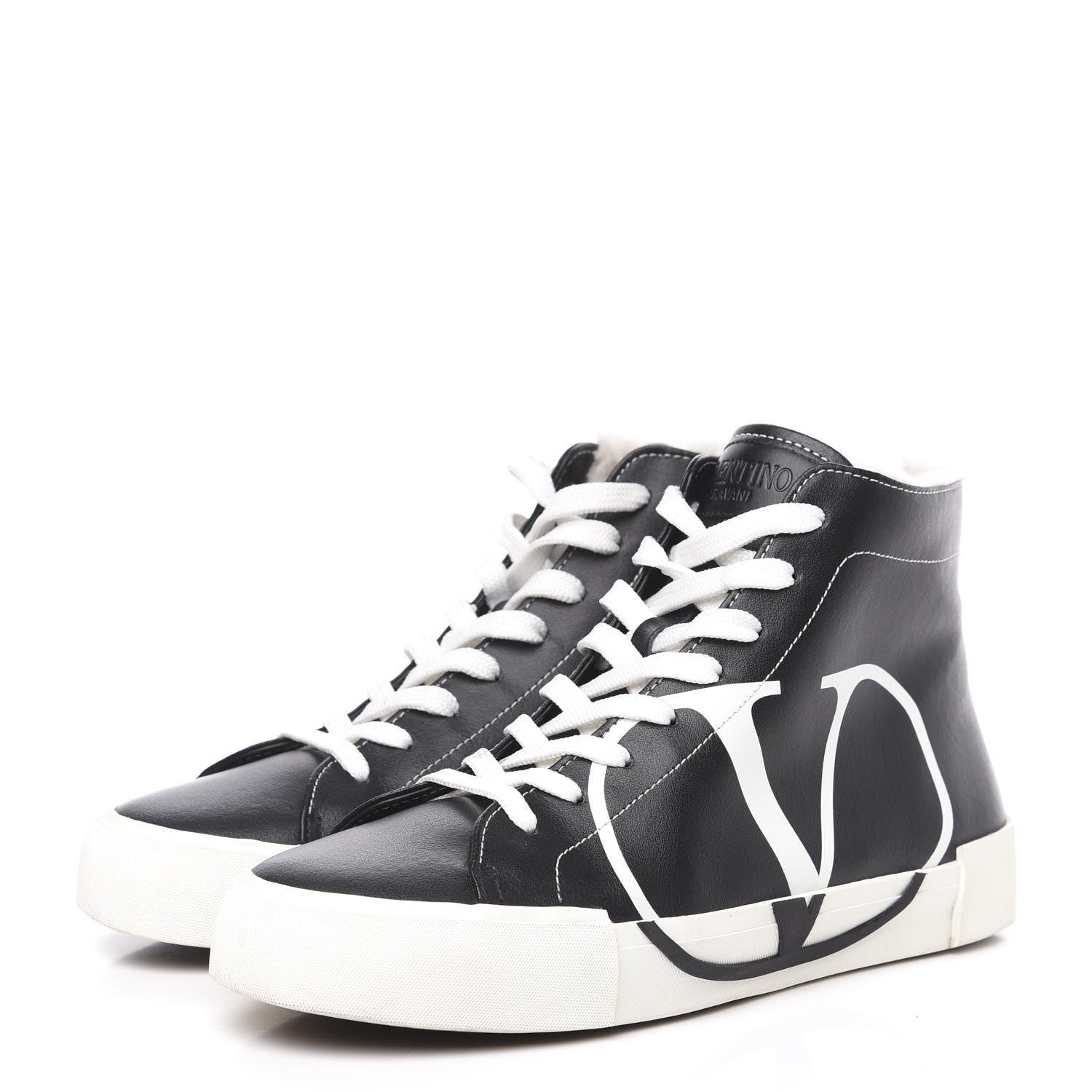 Valentino Garavani Calfskin Shearling VLTN High Top Sneakers 38.5 Black 3 of 9