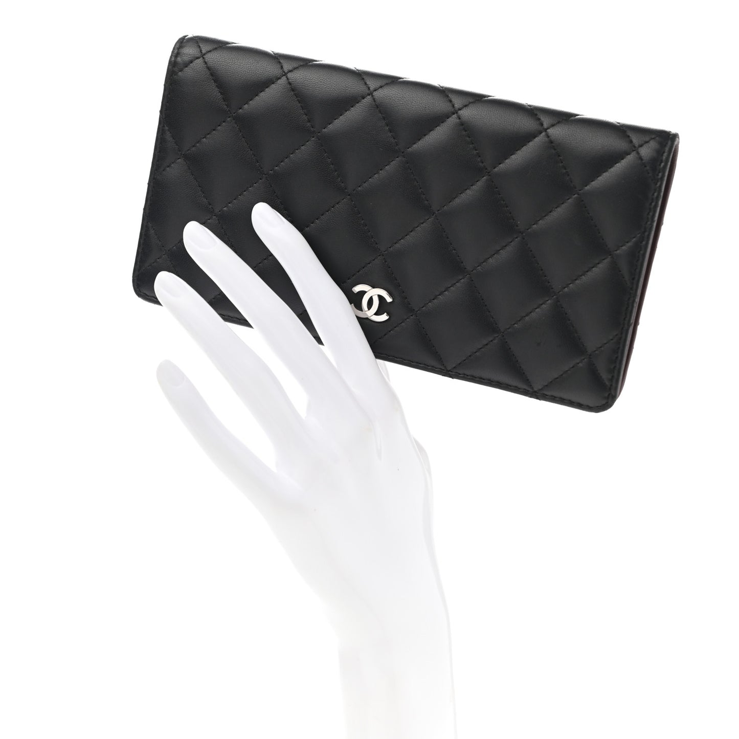 Lambskin Quilted Yen Wallet Black