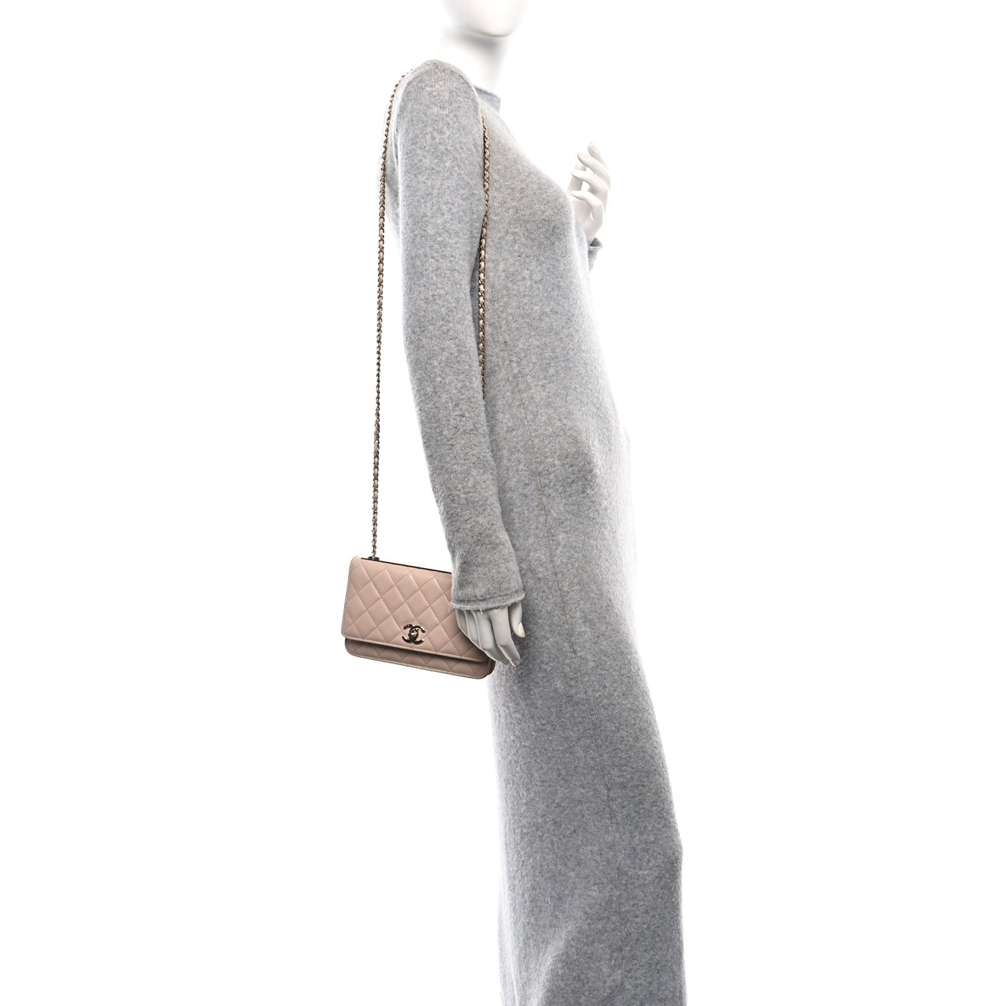 Lambskin Quilted Trendy CC Wallet On Chain WOC Light Beige