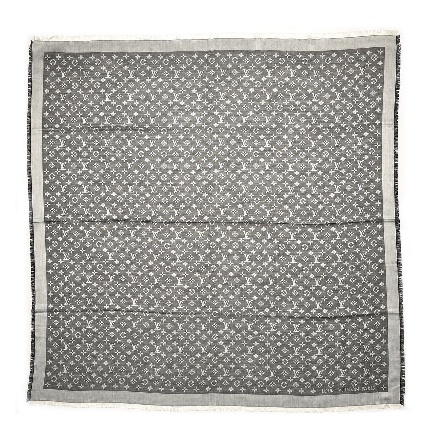 Wool Silk Monogram Denim Shawl Black