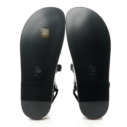 Chanel Lambskin Crystal CC Velcro Dad Sandals 38 Black 5 of 10