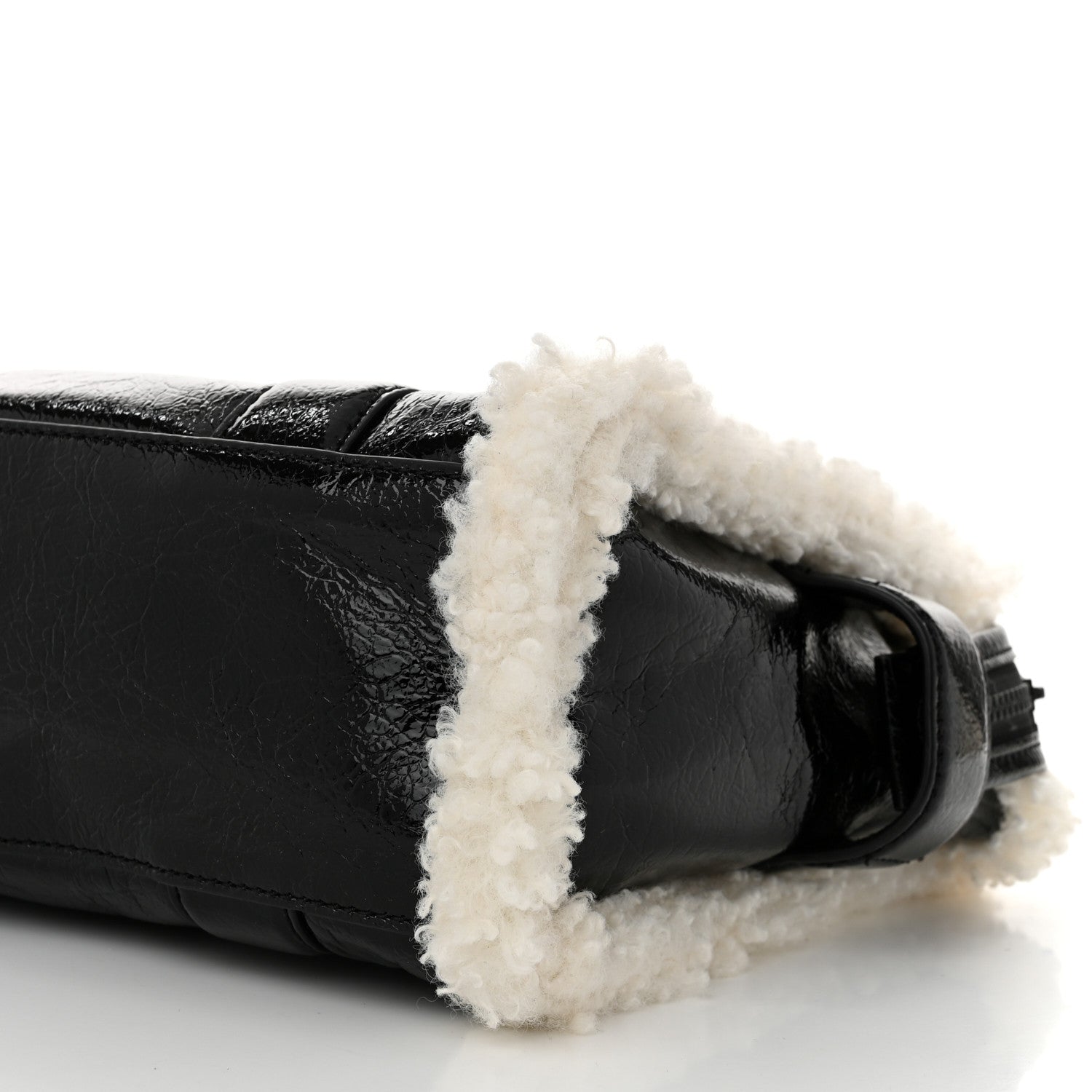 Marc Jacobs Shiny Calfskin Faux Shearling Mini The Traveler Tote Bag Black 10 of 10