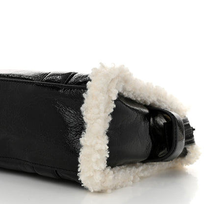 Marc Jacobs Shiny Calfskin Faux Shearling Mini The Traveler Tote Bag Black 10 of 10