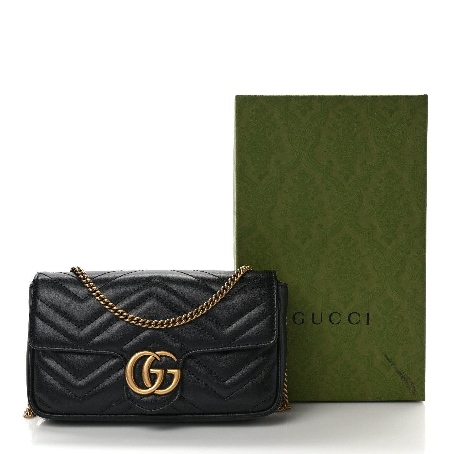 Gucci Calfskin Matelasse Mini GG Marmont Shoulder Bag With Case Black White 12 of 12