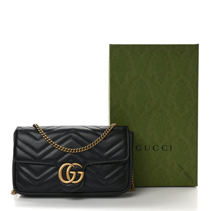 Gucci Calfskin Matelasse Mini GG Marmont Shoulder Bag With Case Black White 12 of 12