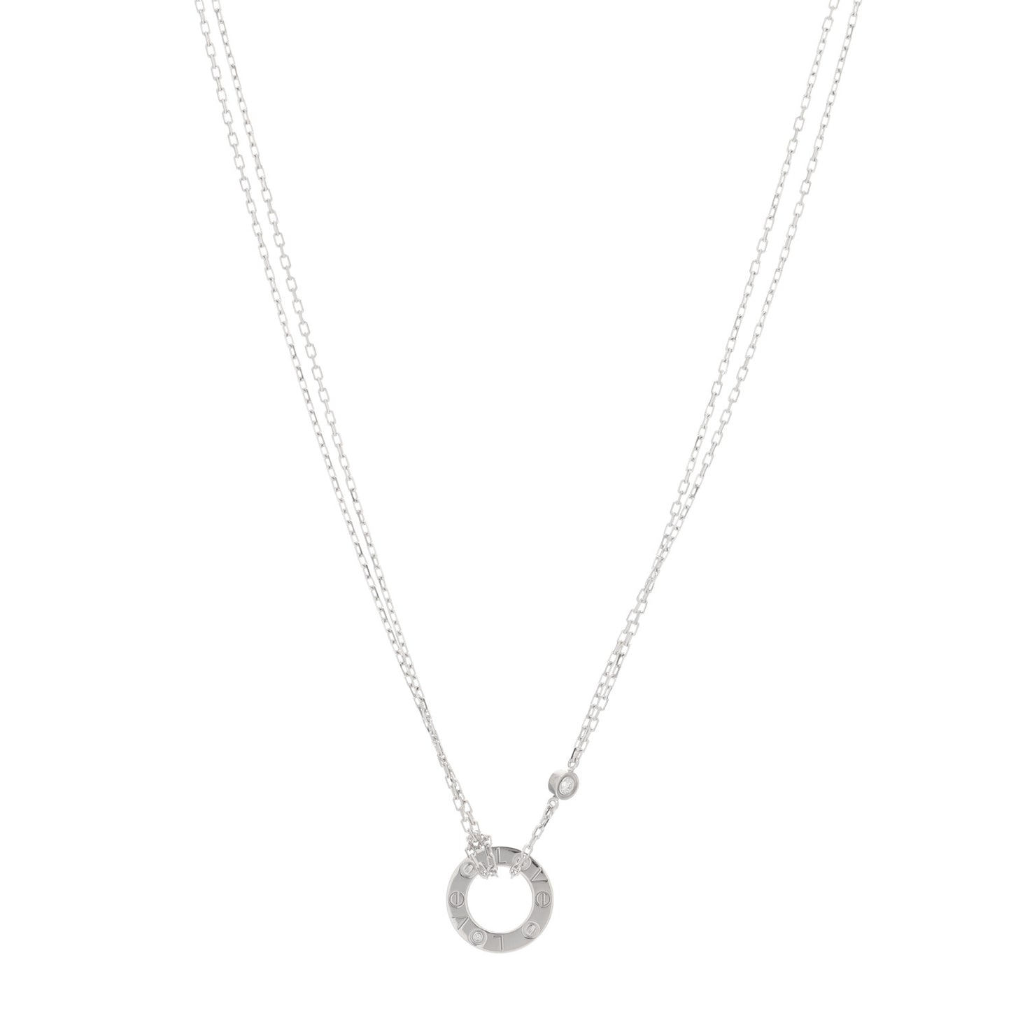 18K White Gold 2 Diamond LOVE Necklace