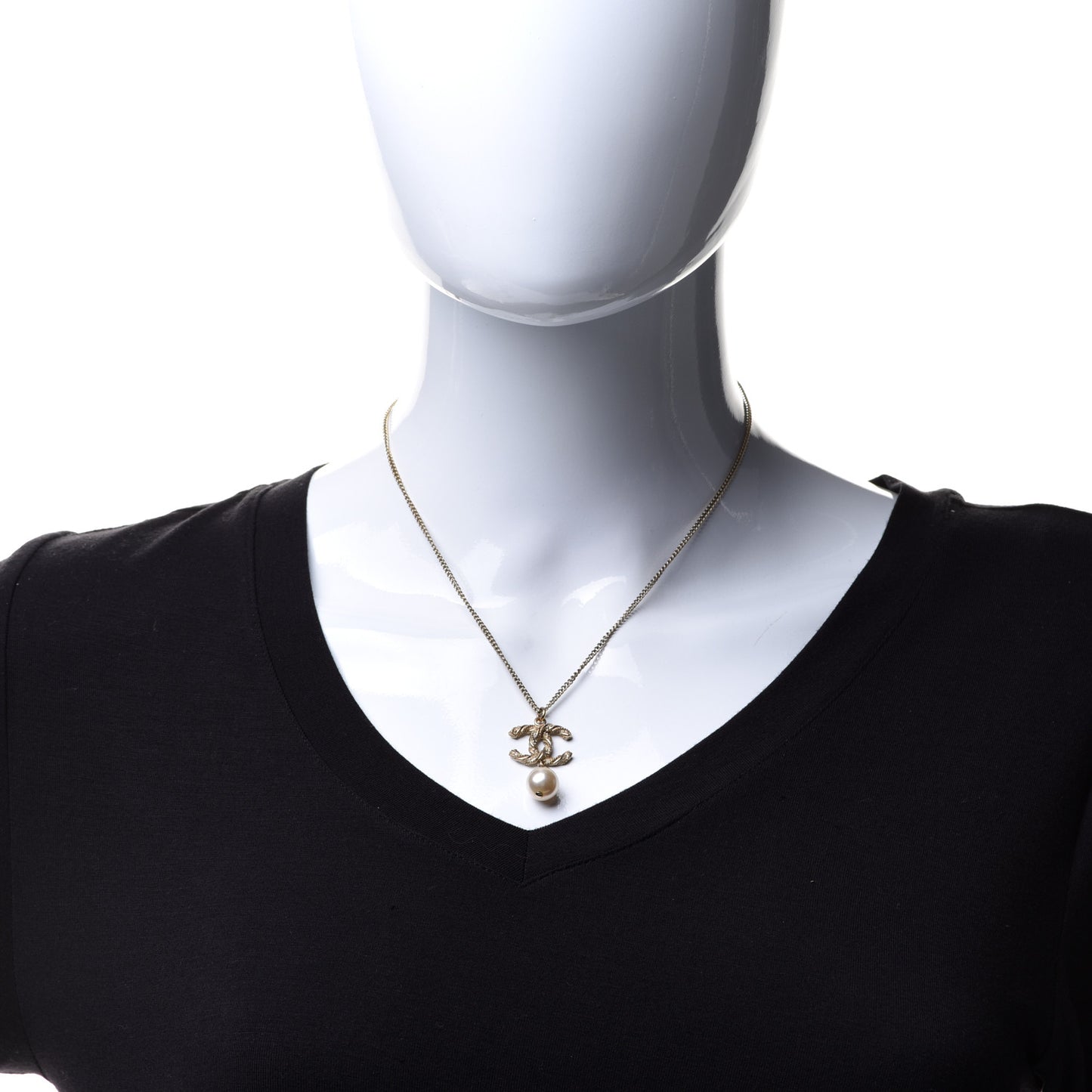 Crystal Pearl Twisted CC Pendant Necklace Gold