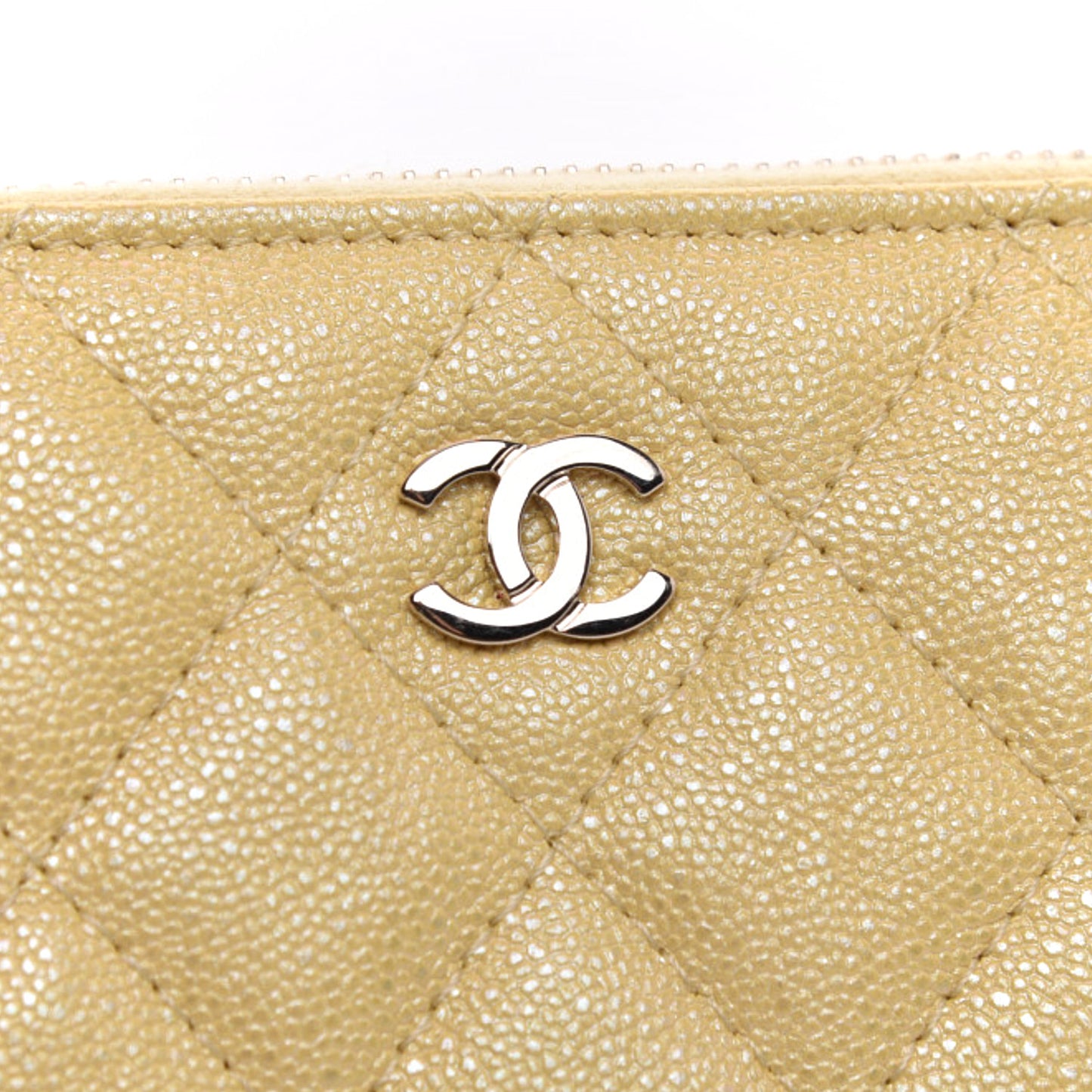 Iridescent Caviar Quilted Key Holder Case Yellow